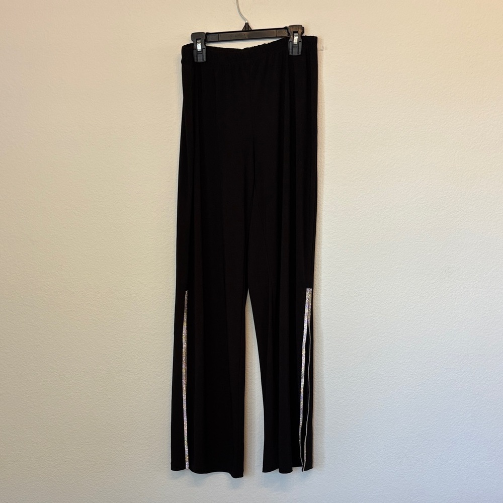 MSK Black Wide Leg Stretch material Pants with Rhinestone Slit Stripes